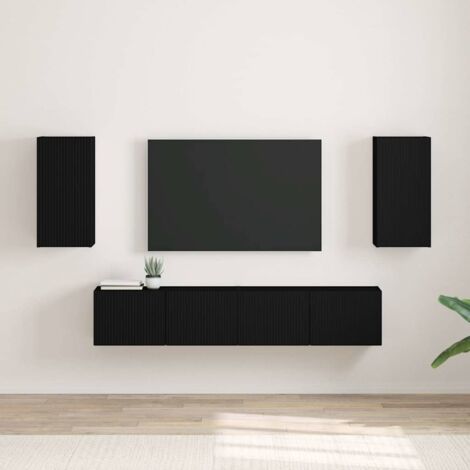 Meuble TV mural 2 pcs-Banc TV-Meuble Télé Noir 30 x 31 x 60 cm Bois d'ingénierie