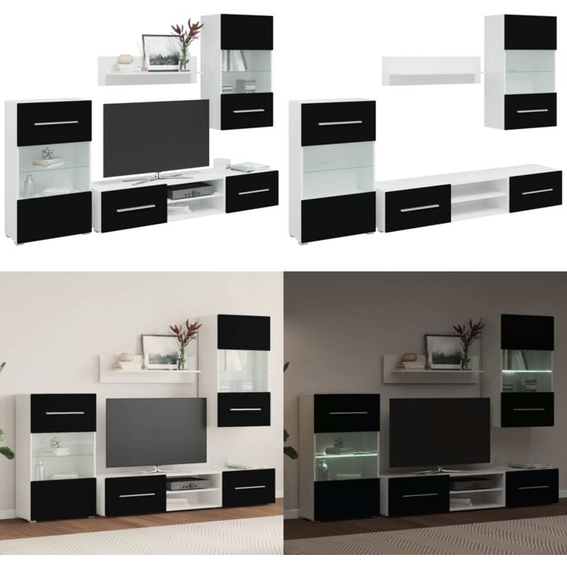 Vidaxl - Meuble tv mural 5 pièces avec éclairage led Noir - Meubles Tv - Meuble Tv Mural - Rangement Tv - Bibliothèque Murale - Vitrine Murale - Home