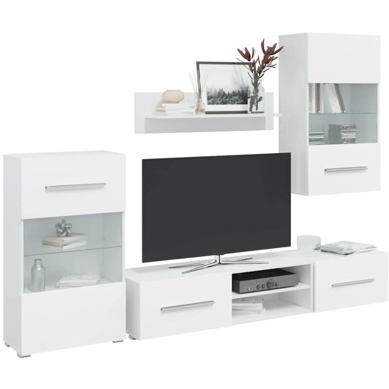 Vidaxl - Meuble tv mural avec éclairage led 5 pièces Blanc