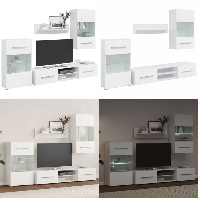 Vidaxl - Meuble tv mural avec éclairage led 5 pièces Blanc - Meubles Tv - Meuble Tv Mural - Rangement Tv - Bibliothèque Murale - Vitrine Murale