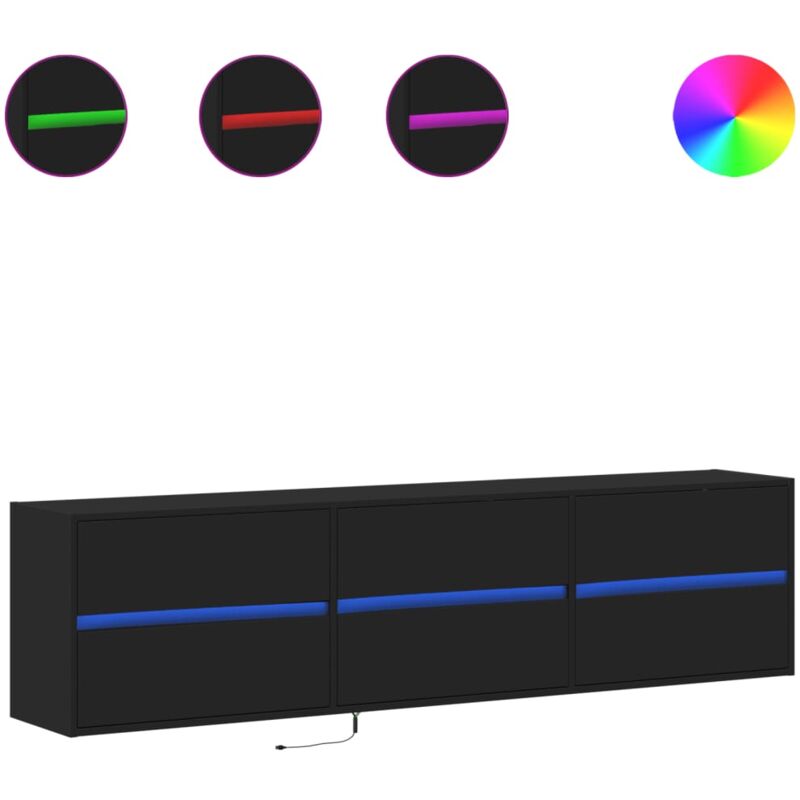 Vidaxl - Meuble tv mural avec led noir 180x31x45 cm