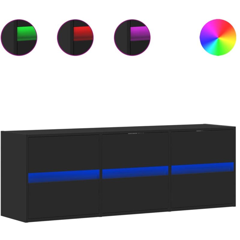 Vidaxl - Meuble tv mural avec lumières led noir 130x31x45 cm