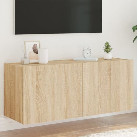 Meuble TV mural avec LED-Banc TV-Meuble Télé avec lumières chêne sonoma 100x35x41 cm 339730