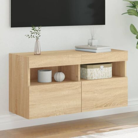 Meuble TV mural avec LED-Banc TV-Meuble Télé avec lumières chêne sonoma 80x30x40 cm 395115