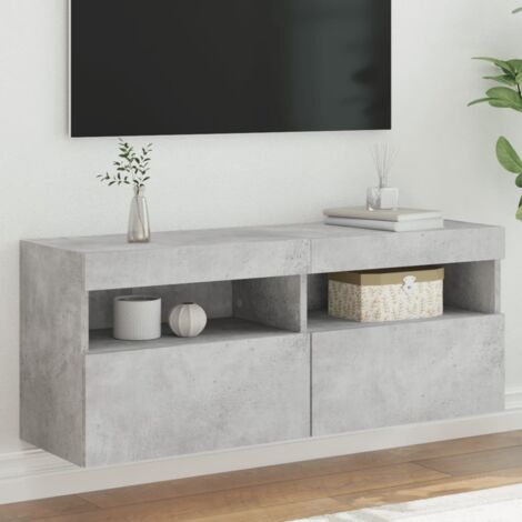 Meuble TV mural avec LED-Banc TV-Meuble Télé avec lumières gris béton 100x30x40 cm 518880