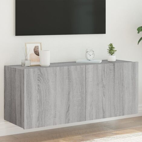 Meuble TV mural avec LED-Banc TV-Meuble Télé avec lumières sonoma gris 100x35x41 cm 657111