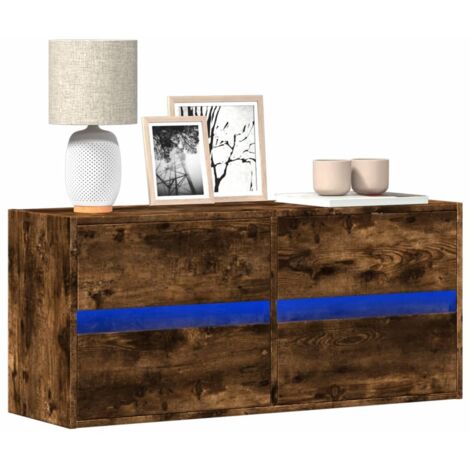 Meuble TV mural avec LED-Banc TV-Meuble Télé chêne fumé 100x31x45 cm 305206