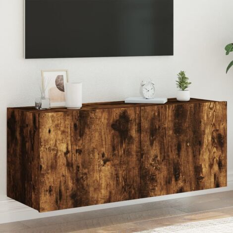 Meuble TV mural avec LED-Banc TV-Meuble Télé chêne fumé 100x35x41 cm 520210
