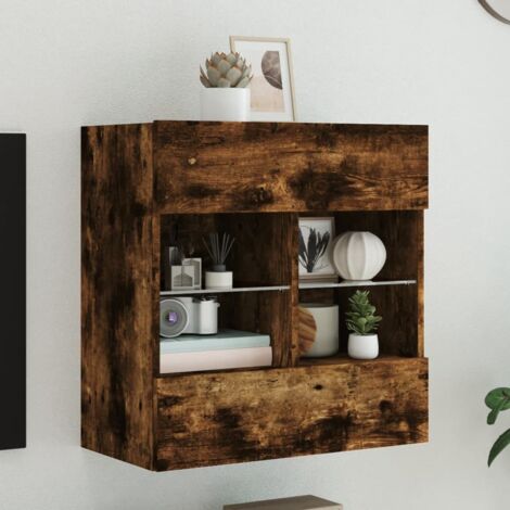 Meuble TV mural avec LED-Banc TV-Meuble Télé chêne fumé 58,5x30x60,5 cm 855087