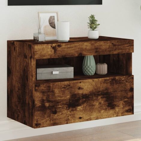 Meuble TV mural avec LED-Banc TV-Meuble Télé chêne fumé 60x30x40 cm 719298