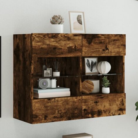 Meuble TV mural avec LED-Banc TV-Meuble Télé chêne fumé 78,5x30x60,5 cm 183104