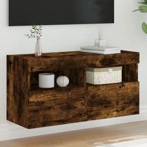 Meuble TV mural avec LED-Banc TV-Meuble Télé chêne fumé 80x30x40 cm 199605