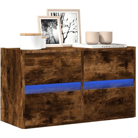 Meuble TV mural avec LED-Banc TV-Meuble Télé chêne fumé 80x31x45 cm 568218