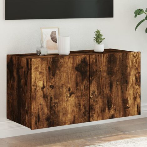 Meuble TV mural avec LED-Banc TV-Meuble Télé chêne fumé 80x35x41 cm 794161