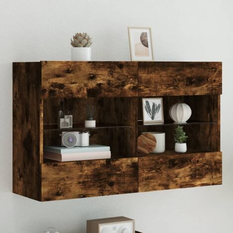 Meuble TV mural avec LED-Banc TV-Meuble Télé chêne fumé 98,5x30x60,5 cm 381294