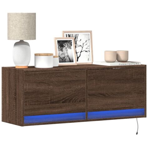 Meuble TV mural avec LED-Banc TV-Meuble Télé chêne marron 100x31x35 cm 822770