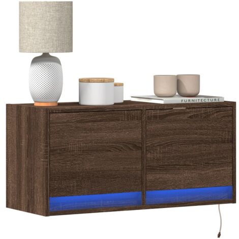 Meuble TV mural avec LED-Banc TV-Meuble Télé chêne marron 80x31x35 cm 342762