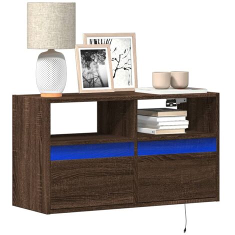 Meuble TV mural avec LED-Banc TV-Meuble Télé chêne marron 80x31x45 cm 111131