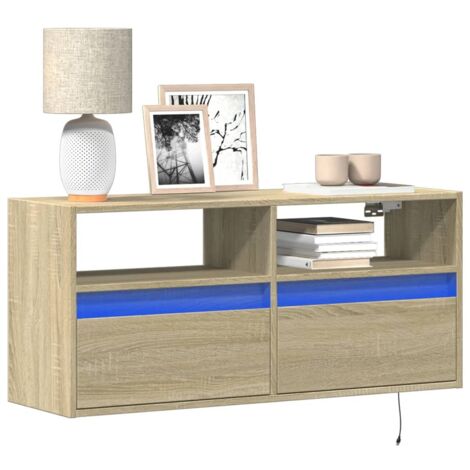 Meuble TV mural avec LED-Banc TV-Meuble Télé chêne sonoma 100x31x45 cm 366396