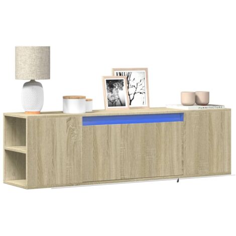 Meuble TV mural avec LED-Banc TV-Meuble Télé chêne sonoma 135x31x39,5 cm 205955
