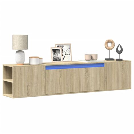 Meuble TV mural avec LED-Banc TV-Meuble Télé chêne sonoma 180x31x39,5 cm 825561