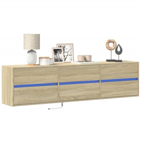 Meuble TV mural avec LED-Banc TV-Meuble Télé chêne sonoma 180x31x45 cm 251363