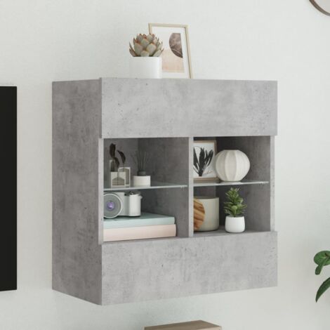 Meuble TV mural avec LED-Banc TV-Meuble Télé gris béton 58,5x30x60,5 cm 263748