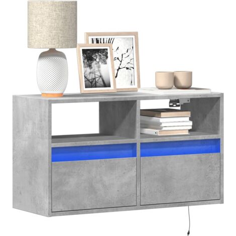 Meuble TV mural avec LED-Banc TV-Meuble Télé gris béton 80x31x45 cm 338733