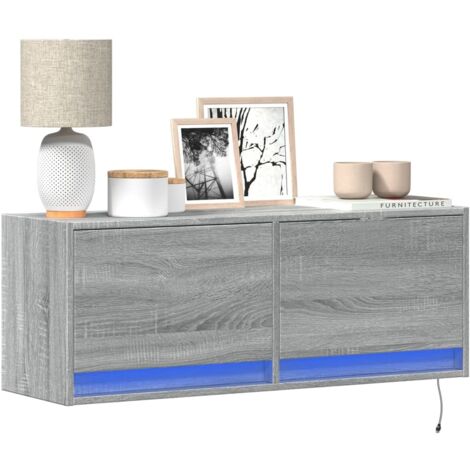 Meuble TV mural avec LED-Banc TV-Meuble Télé sonoma gris 100x31x35 cm 432633