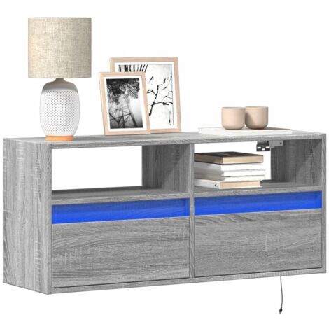 Meuble TV mural avec LED-Banc TV-Meuble Télé sonoma gris 100x31x45 cm 301397