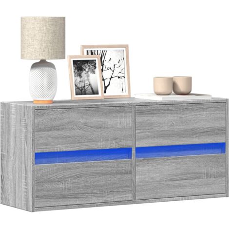 Meuble TV mural avec LED-Banc TV-Meuble Télé sonoma gris 100x31x45 cm 701205