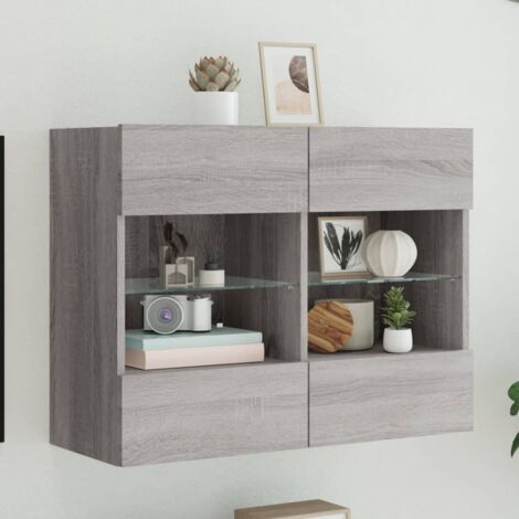Meuble TV mural avec LED-Banc TV-Meuble Télé sonoma gris 78,5x30x60,5 cm 548531