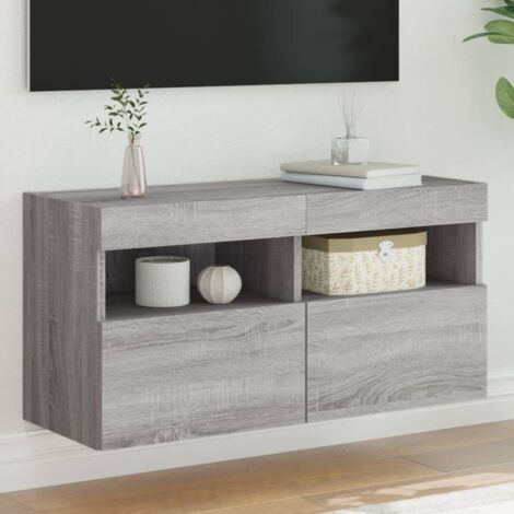 Meuble TV mural avec LED-Banc TV-Meuble Télé sonoma gris 80x30x40 cm 405124
