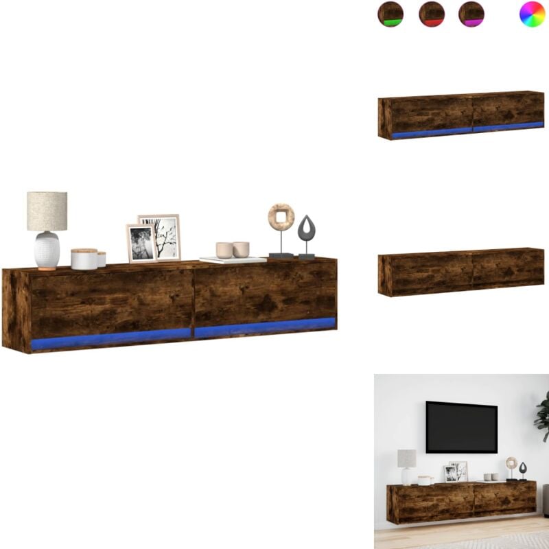 Vidaxl - Meuble tv mural avec led chêne fumé 180x31x38 cm - Meuble tv Mural - Meubles tv Muraux - Meuble tv Flottant - Armoire tv Murale