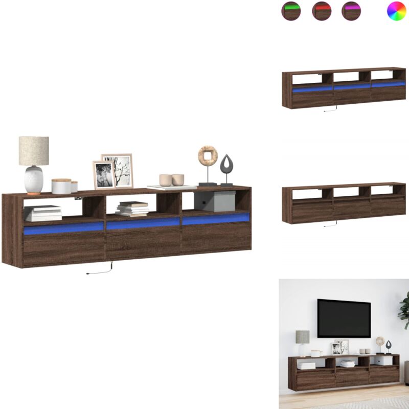 Vidaxl - Meuble tv mural avec led chêne marron 180x31x45 cm - Meuble tv Mural - Meubles tv Muraux - Meuble tv Flottant - Armoire tv Murale