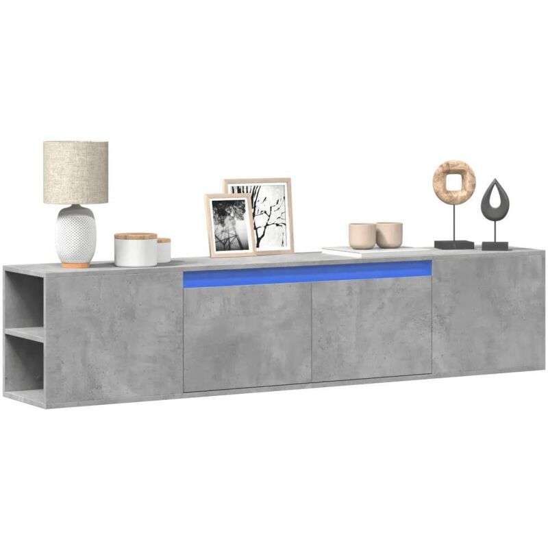 Vidaxl - Meuble tv mural avec led gris béton 180x31x39,5 cm