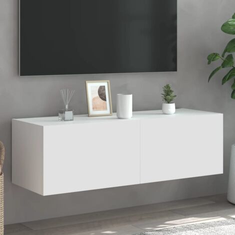 Meuble TV mural avec lumières led, Banc TV, Armoires TV blanc 100x35x31 cm pwfn43079 DESIGN IN