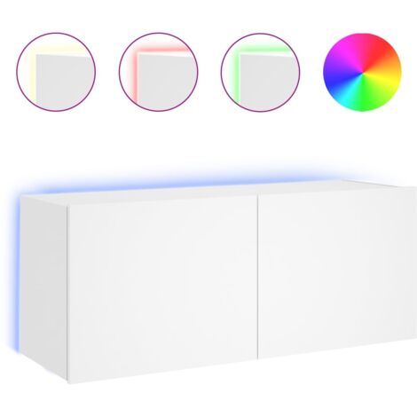 Meuble TV mural avec lumières LED blanc 100x35x41