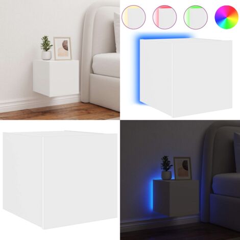 Meuble TV mural avec lumières LED blanc 30,5x35x30 cm - Meuble Tv Mural - Armoire Tv Murale - Étagère Murale - Éclairage Led Rgb - Rangement Mural - Home & Living