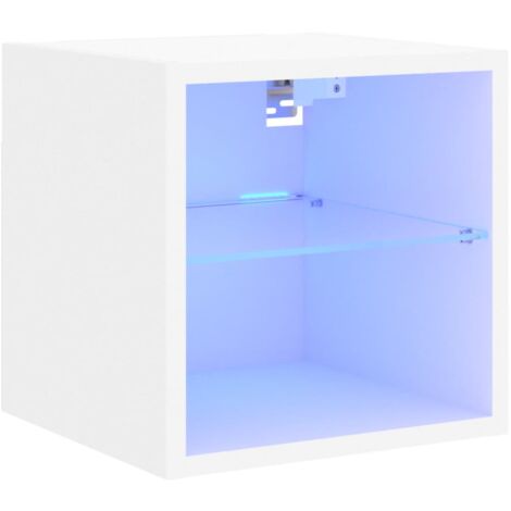 Meuble TV mural avec lumières LED blanc 30x28,5x30