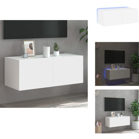 Meuble TV mural avec lumières LED blanc 80x35x31 cm - Meuble Tv Mural - Armoire Tv - Étagère Murale - Éclairage Led - Design Moderne