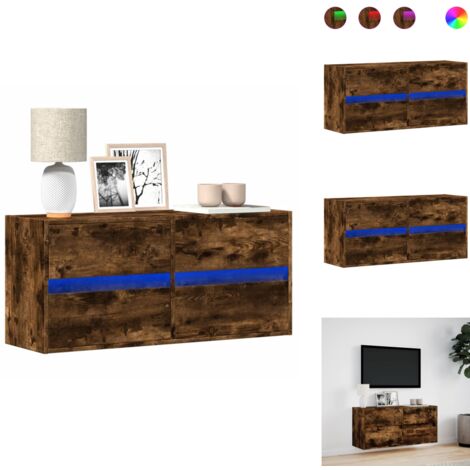 Meuble TV mural avec lumières LED chêne fumé 100x31x45 cm - Meuble TV Mural - Meubles TV Muraux - Meuble TV Suspendu Au Mur - Meuble TV Flottant
