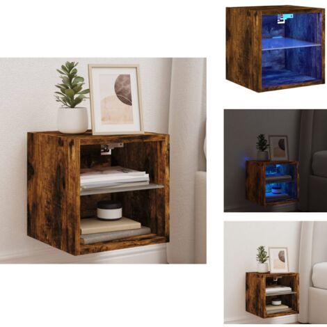 Meuble TV mural avec lumières LED chêne fumé 30x28,5x30 cm - Meuble Tv Mural - Armoire Tv Suspendue - Éclairage Led Rgb - Rangement Mural - Design Moderne