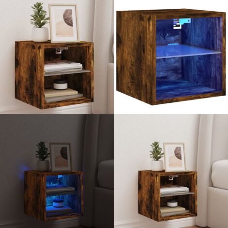 Meuble TV mural avec lumières LED chêne fumé 30x28,5x30 cm - Meuble Tv Mural - Armoire Tv Suspendue - Éclairage Led Rgb - Rangement Mural - Design Moderne - Home & Living