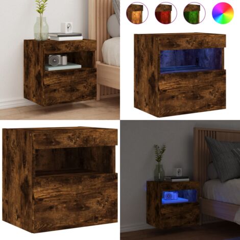 Meuble TV mural avec lumières LED chêne fumé 40x30x40 cm - Meuble Tv Mural - Armoire Tv Suspendue - Éclairage Led Rgb - Rangement Mural - Design Moderne - Home & Living