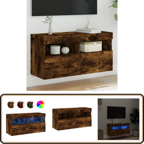 Meuble TV mural avec lumières LED chêne fumé 80x30x40 cm - Meubles Tv - Meubles Muraux - Armoires Tv Murales - Télévision Murale - Éclairage Led