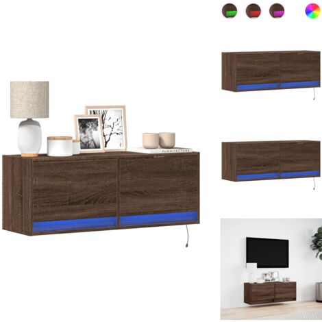 Meuble TV mural avec lumières LED chêne marron 100x31x35 cm - Meuble TV Mural - Meubles TV Muraux - Meuble TV Suspendu Au Mur - Meuble TV Flottant