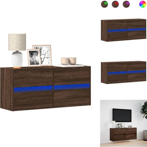Meuble TV mural avec lumières LED chêne marron 100x31x45 cm - Meuble TV Mural - Meubles TV Muraux - Meuble TV Suspendu Au Mur - Meuble TV Flottant