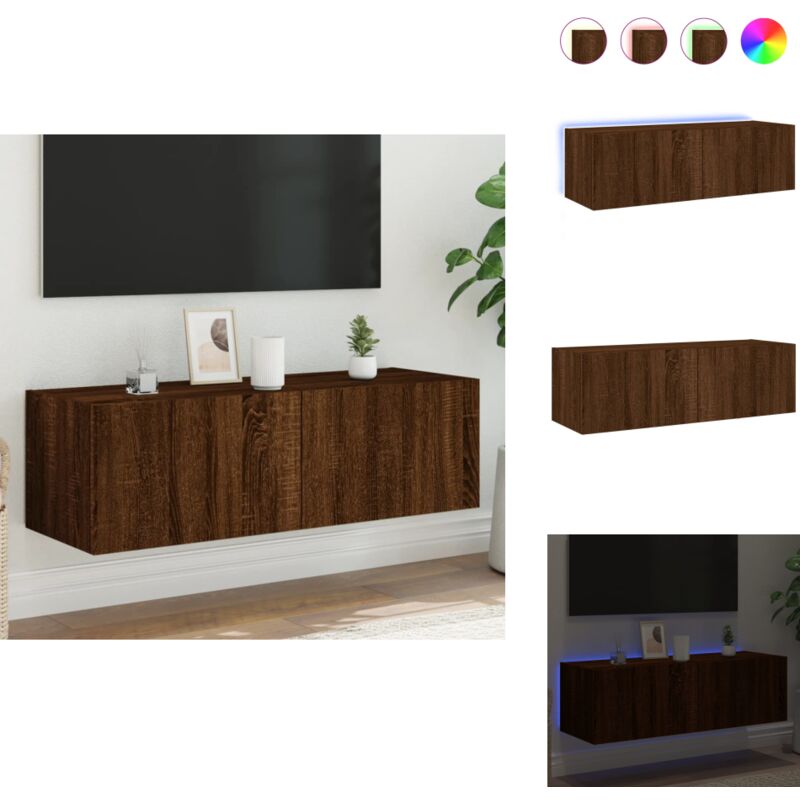 Vidaxl - Meuble tv mural avec lumières led chêne marron 100x35x31 cm - Meubles Tv - Meubles Muraux - Armoire Tv - Éclairage Led - Rangement Tv