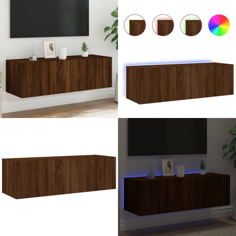 Vidaxl - Meuble tv mural avec lumières led chêne marron 100x35x31 cm - Meubles Tv - Meubles Muraux - Armoire Tv - Éclairage Led - Rangement Tv - Home